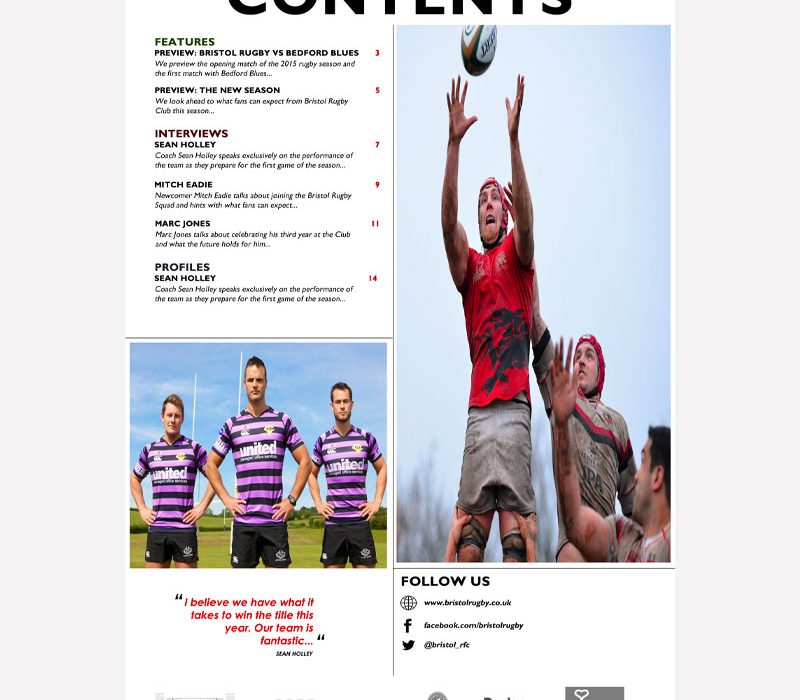 Rugby Match Contents page